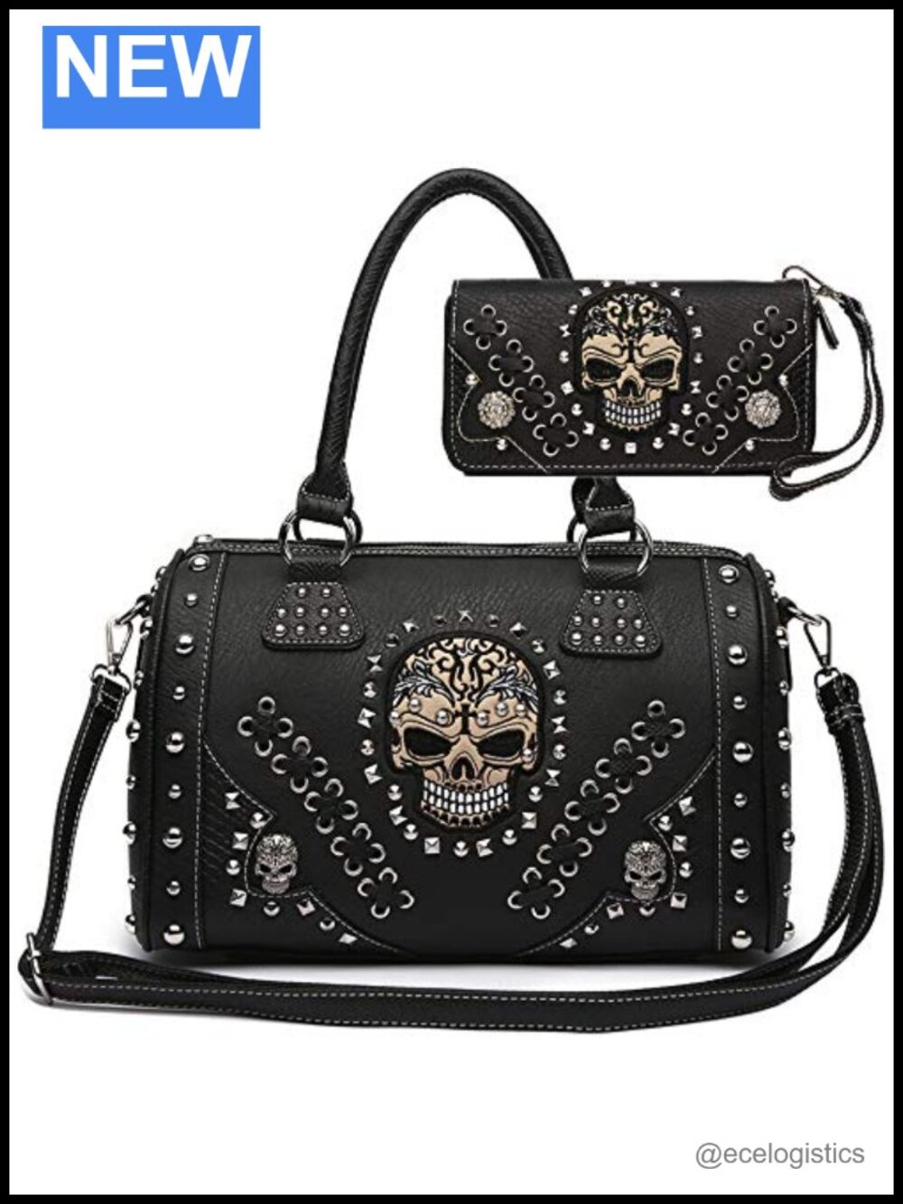 Gothic Skull Satchel Handbag with Removable Strap (No Color)